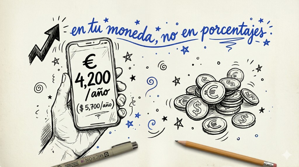 Ilustración: rendimiento anual en tu moneda, en cifras concretas frente a porcentajes abstractos.